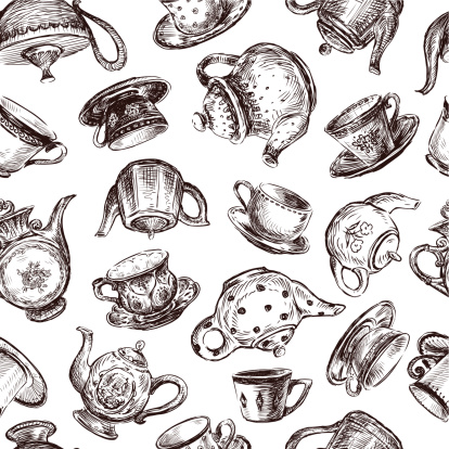 background with cups and teapots