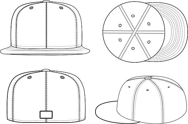 Baseball Cap Baseball cap, Outlined cap vector illustration . A very clean and editable front, back, side and inside view of a baseball cap. You can use it as baseball cap template for your projects. sideways baseball hat stock illustrations