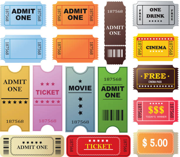 ilustrações de stock, clip art, desenhos animados e ícones de conjunto de bilhetes - ticket raffle ticket ticket stub movie ticket