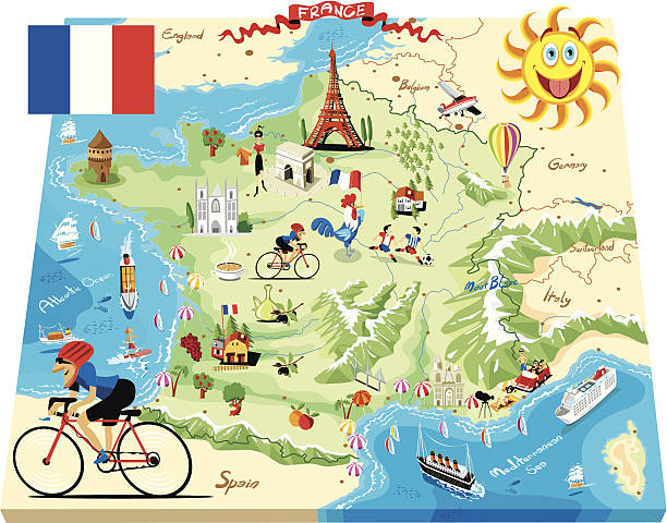 Cartoon map of France Cartoon map of France brest brittany stock illustrations