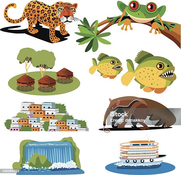 Brasilien Symbole Stock Vektor Art und mehr Bilder von Fluss Amazonas - Fluss Amazonas, Iguacufälle, Piranha