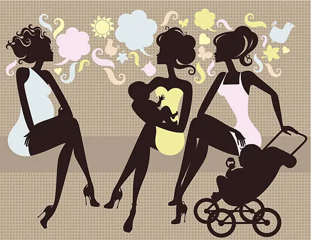 Vector illustration of Women with their babies.
