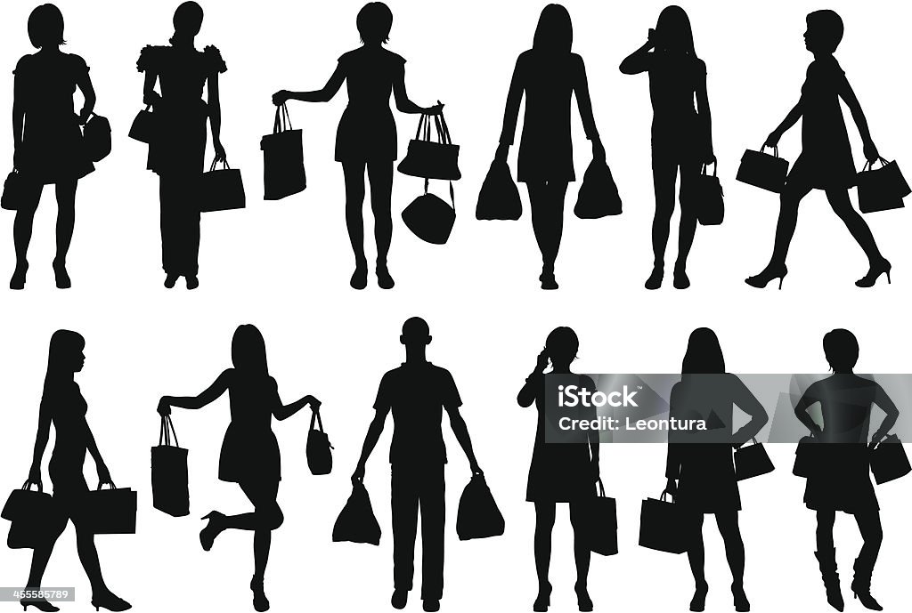 People Shopping Detailed silhouettes of people shopping. Illustration stock vector