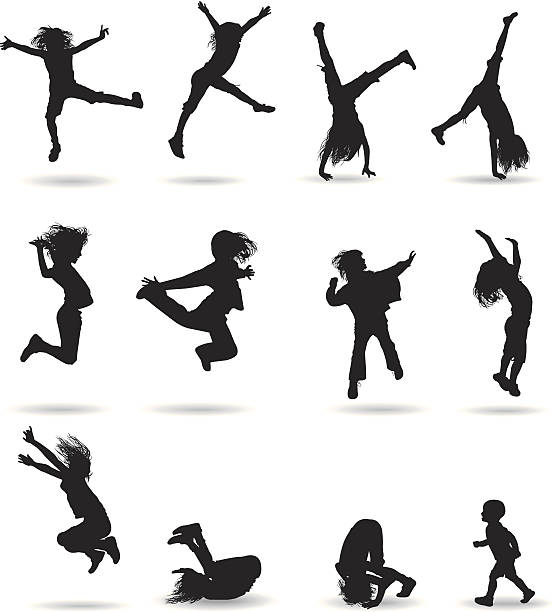 dzieci s lotu - exercising relaxation exercise sport silhouette stock illustrations