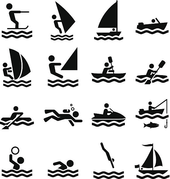 illustrations, cliparts, dessins animés et icônes de sports aquatiques à la série d'icônes-noir - sailboat sail sailing symbol