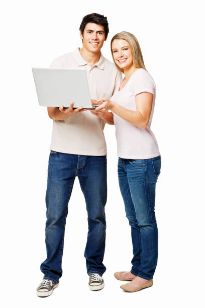 istock Young Couple With a Laptop - Isolated 455586495