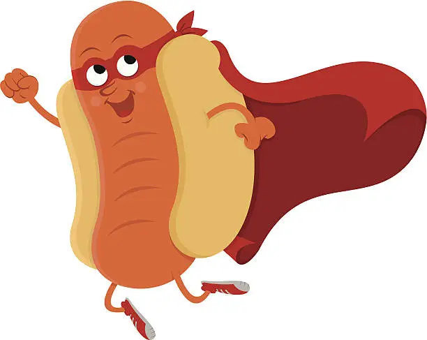 Vector illustration of Hot dog superhero