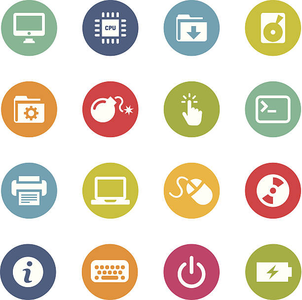 Set of flat round computer icons vector art illustration