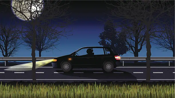 Vector illustration of lonely driver at night