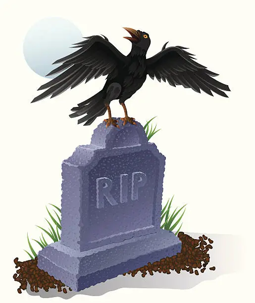 Vector illustration of Crow in cemetery