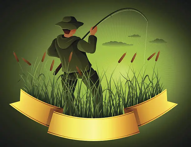 Vector illustration of Fisherman with banner