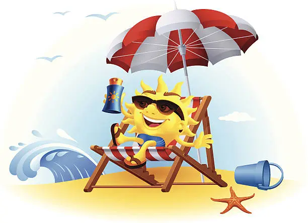 Vector illustration of Sun relaxing on the beach