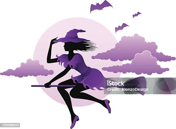 Witch Flying On Her Broom Stock Illustration - Download Image Now - Cute, Witch, Adult