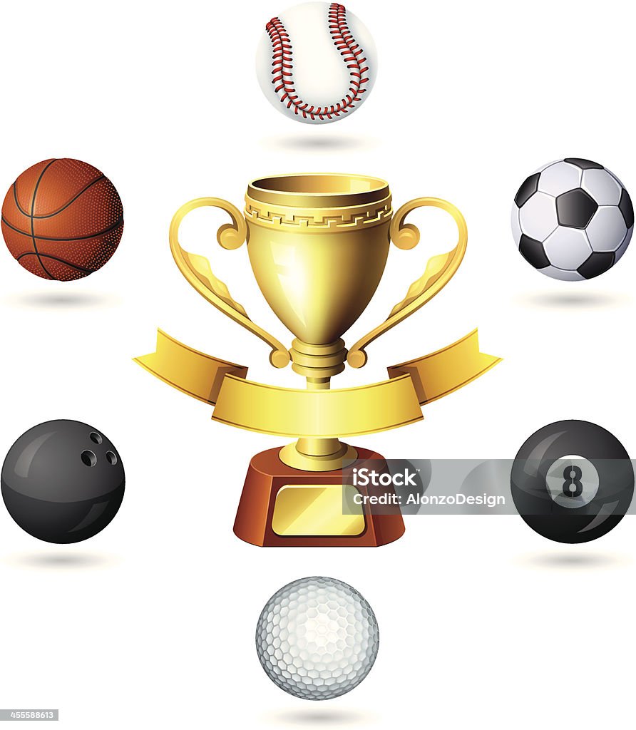Złoty Puchar z piłki sportowe - Grafika wektorowa royalty-free (Piłka nożna - Piłka)