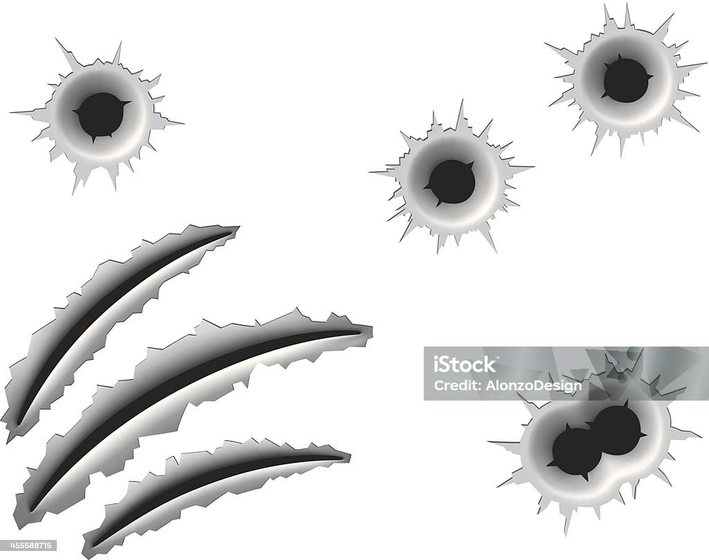 Bullet Holes and Claws Scratches Bullet holes and claws scratches. High Resolution JPG,CS5 AI and Illustrator EPS 8 included. Each element is named,grouped and layered separately. Bullet Hole stock vector