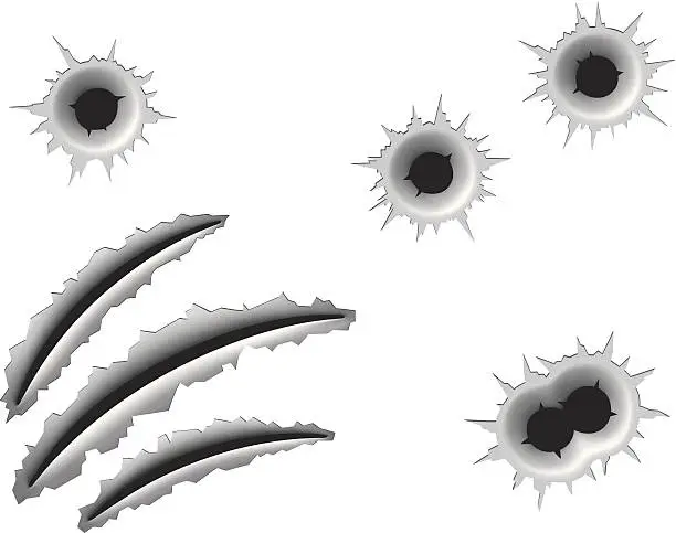 Vector illustration of Bullet Holes and Claws Scratches
