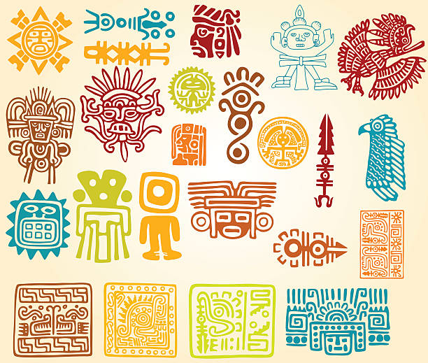 Colorful illustrations of Mayan line symbols symbols arts symbols stock illustrations