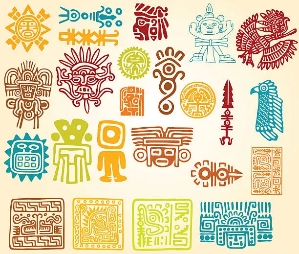 Vector illustration of Colorful illustrations of Mayan line symbols