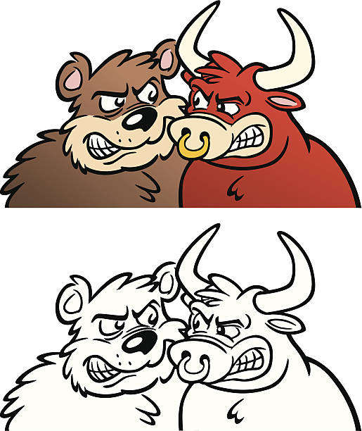 illustrazioni stock, clip art, cartoni animati e icone di tendenza di bull bear e una di fronte all'altra - bull bear stock market new york stock exchange
