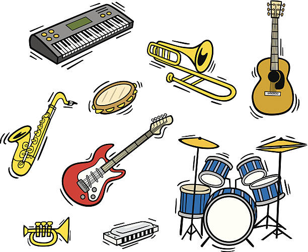 Funky Instruments Stock Illustration - Download Image Now - Cartoon, Drum  Kit, Electric Guitar - iStock
