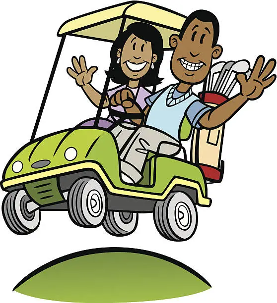 Vector illustration of African American Couple in Golf Cart