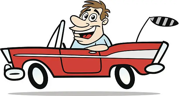 Vector illustration of Cartoon Guy In Classic Car