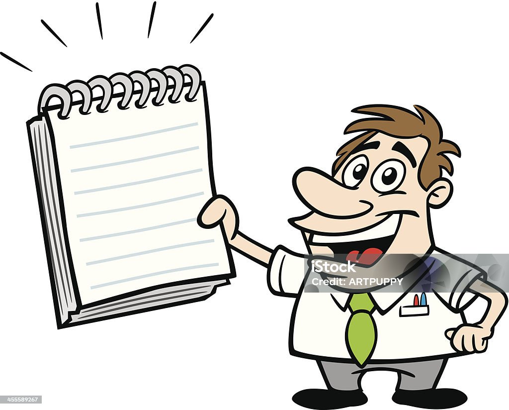 Cartoon Guy With Note Pad Great illustration of a cartoon guy holding a note pad. Perfect for a business illustration. EPS and JPEG files included. Be sure to view my other illustrations, thanks! Adult stock vector