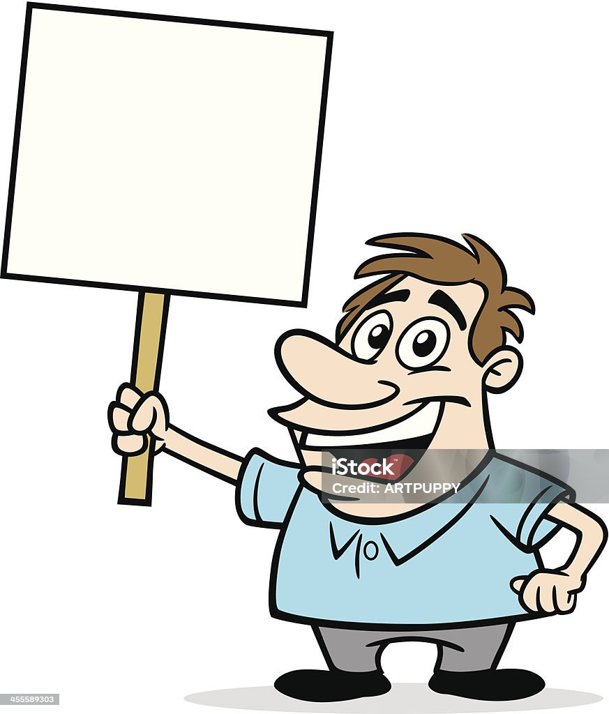 Cartoon Guy With Sign Great illustration of a cartoon guy holding a sign. Perfect for a business or sale illustration. EPS and JPEG files included. Be sure to view other illustrations, thanks! Adult stock vector