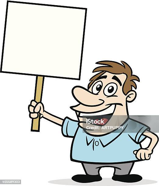 Cartoon Guy With Sign Stock Illustration - Download Image Now - Adult, Business, Cartoon