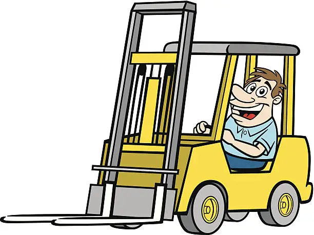 Vector illustration of Cartoon Guy With Forklift