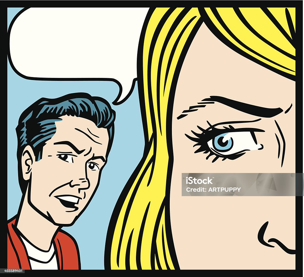 Comic Book Man Talking To Woman Great illustration of a man talking to a woman. Perfect for a dating or relationship illustration. EPS and JPEG files included. Be sure to view my other illustrations, thanks! Adult stock vector