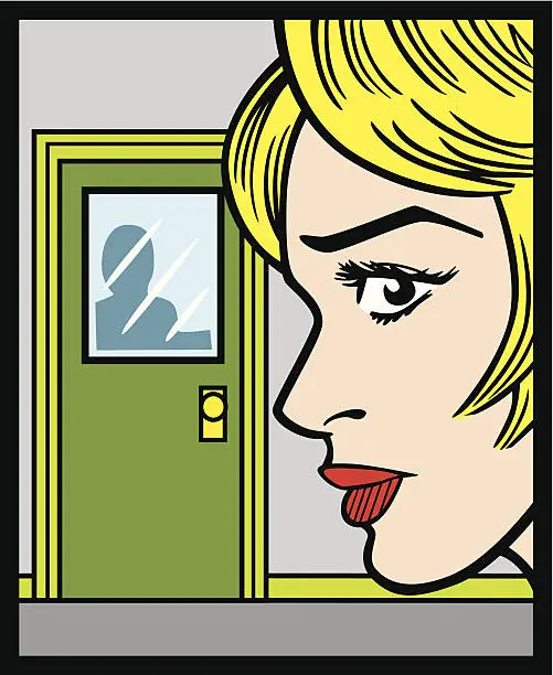 Vector illustration of Comic Book Woman At Door