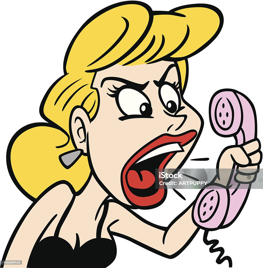 Femme en colère sur le téléphone - clipart vectoriel de Colère libre de droits