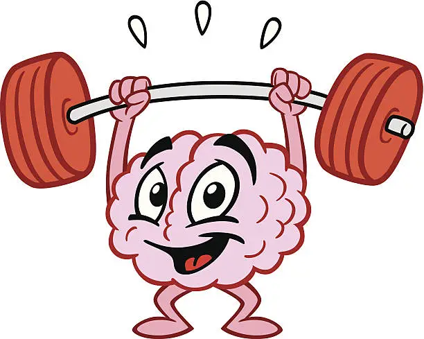 Vector illustration of Cartoon Brain Lifting Weights