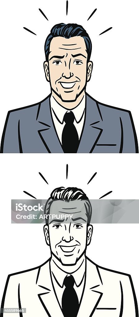 Retro Business Man Smiling Great illustration of a smiling businessman. Perfect for a business illustration. EPS and JPEG files included. Be sure to view my other illustrations, thanks! 1950-1959 stock vector