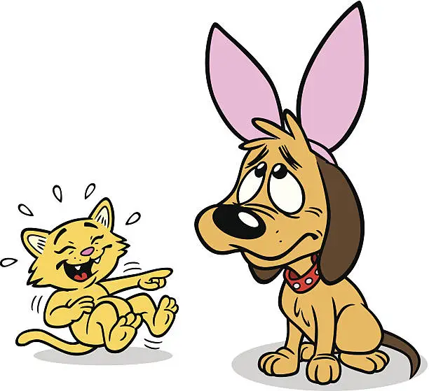 Vector illustration of Puppy And Cat At Easter