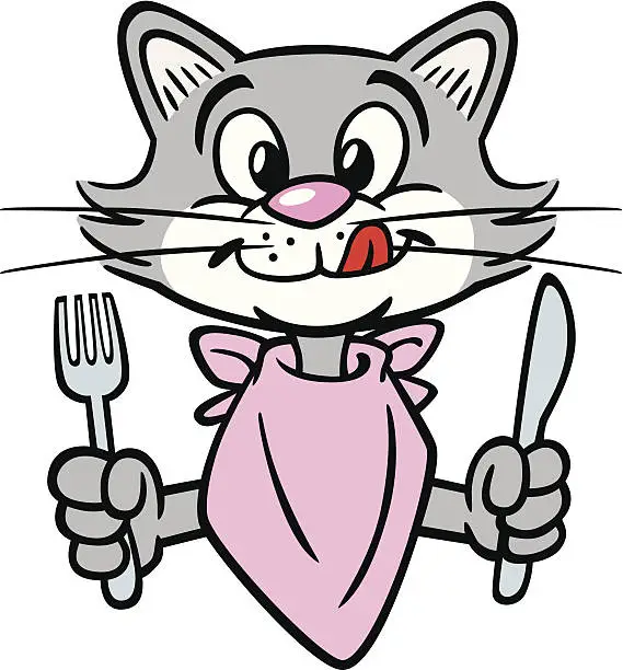 Vector illustration of Cat Eating With Fork and Knife