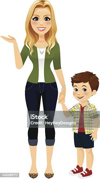 Mom Holding Hands With Son Stock Illustration - Download Image Now - Child, Community Outreach, Aunt