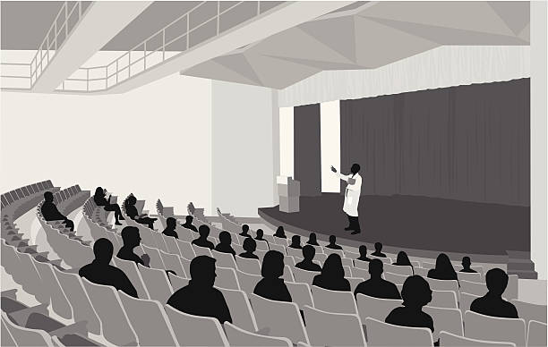 ilustrações, clipart, desenhos animados e ícones de apresentação - lecture hall silhouette classroom professor