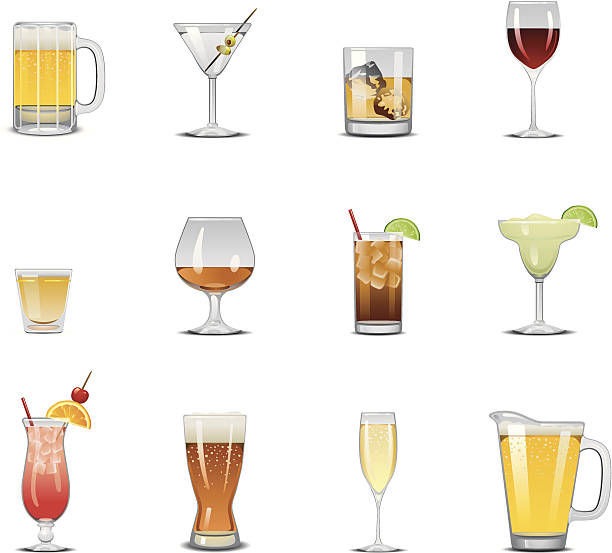 напиток значки - martini cocktail martini glass glass stock illustrations