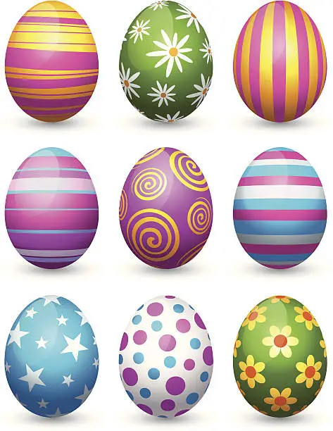 Vector illustration of Easter Eggs on grass