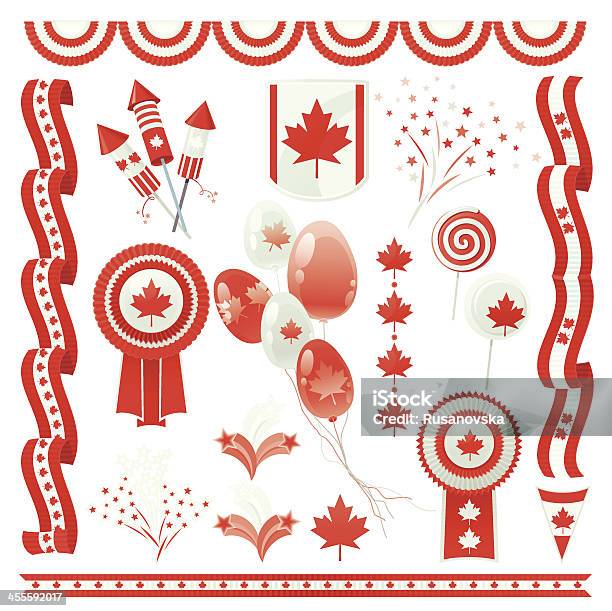 Elementos De Design De Dia De Canadá - Arte vetorial de stock e mais imagens de Balão - Enfeite - Balão - Enfeite, Bandeira do Canadá, Bandeirinha