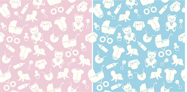 Seamless Baby Pattern A seamless repeatable baby pattern in two colour ways for boys and girls. new baby stock illustrations