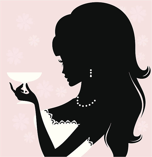 ilustraciones, imágenes clip art, dibujos animados e iconos de stock de chica con champán - toast party silhouette people