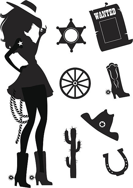 ilustraciones, imágenes clip art, dibujos animados e iconos de stock de juego de cowgirl - silhouette rope profile beauty