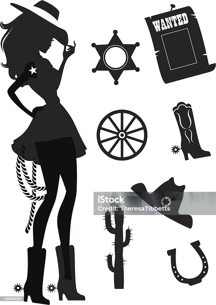 Cowgirl Set A cute cowgirl and western elements. Cowgirl stock vector