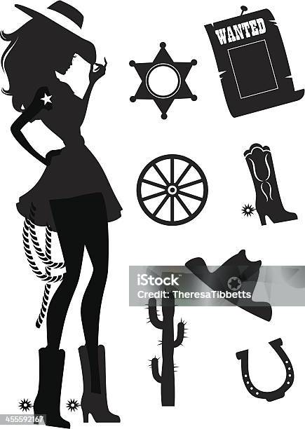 Cowgirl Set Stock Illustration - Download Image Now - Cowgirl, Wild West, Women