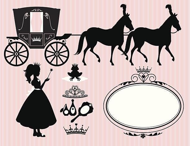 ilustrações, clipart, desenhos animados e ícones de pequena princesa conjunto - mirror ornate silhouette vector