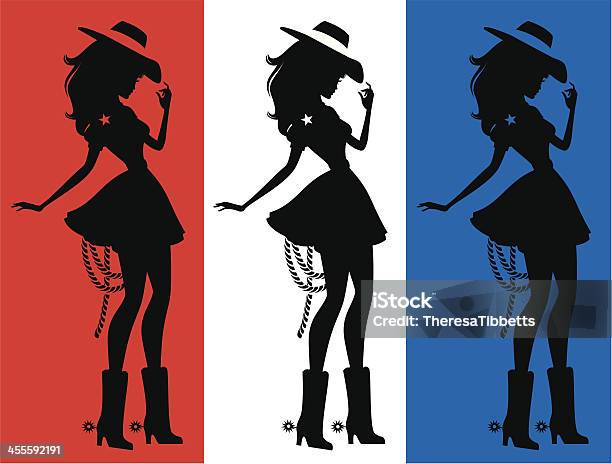 Three Silhouettes Of A Cute Cowgirl Stock Illustration - Download Image Now - Fashion, Police Badge, Wild West