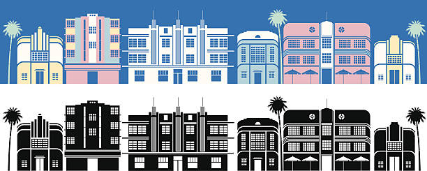 Miami Buildings A colour and black and white set of Miami Art deco buildings. Click below for more travel images. miami beach stock illustrations